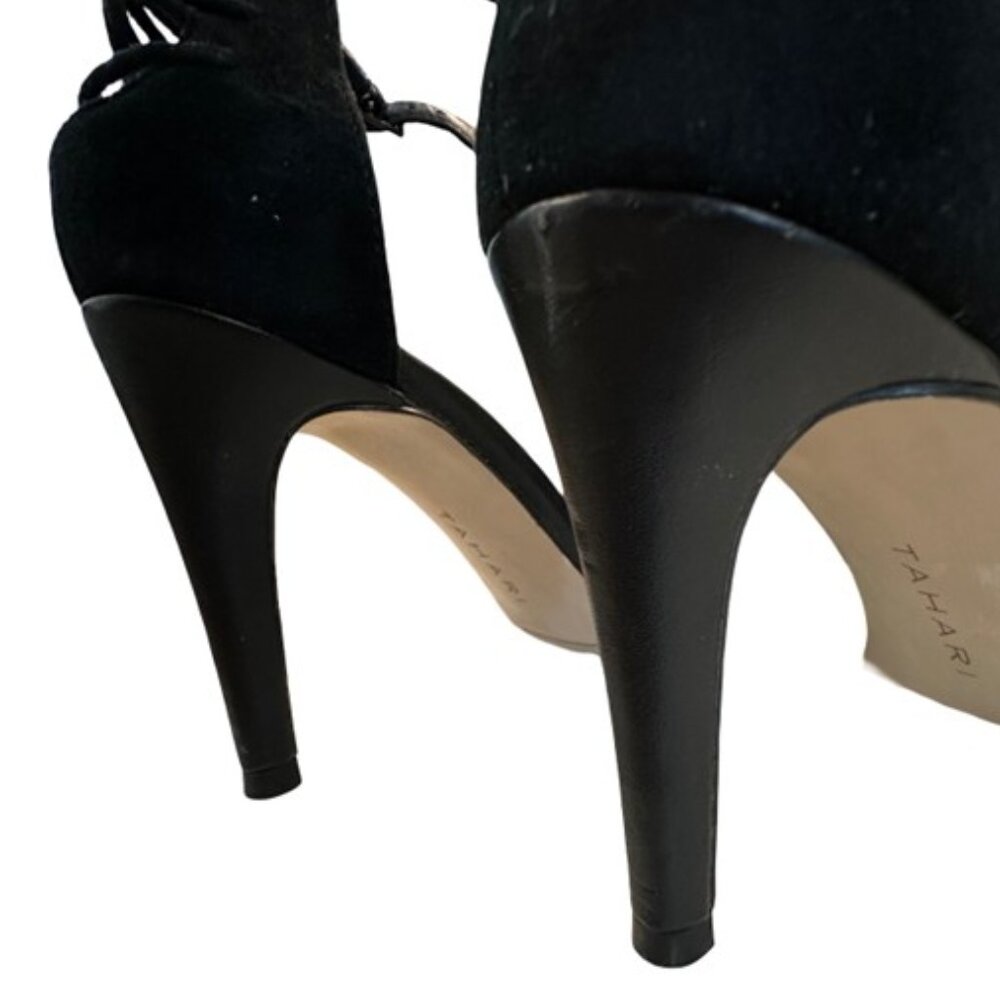 Tahari Black Suede Ankle Strap Corset Heels - Size 8.5 - Picture 8 of 9